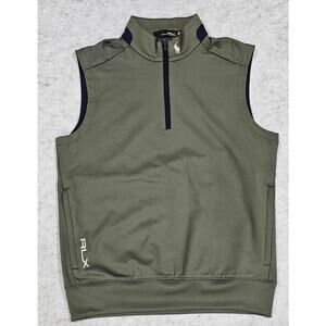 RLX Ralph Lauren Lux Perf Jersey 1/4 Zip Golf Vest  Fossil Green, Mens Sz S, New